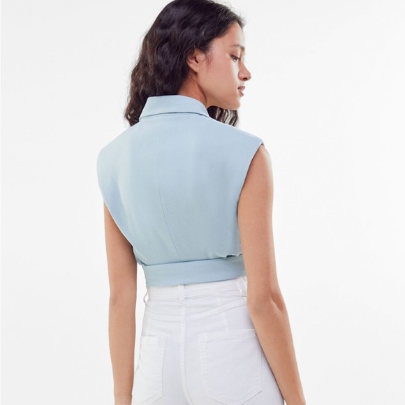 Cropped Tailored Blazer Vest Top Blouse - Picture 2 of 6